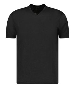 New Majestic Filatures Tee-Shirt Homme Col V Manches Courtes Lin Noir