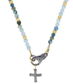 Clearance Catherine Michiels Collier Le Ferret Croix En Lapis Lazuli, Agate Et Or