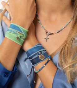 Clearance Catherine Michiels Collier Le Ferret Croix En Lapis Lazuli, Agate Et Or