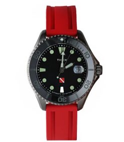 Best Timex Montre Automatique Tiburon En Titane Cadran Noir Et Bracelet Rouge