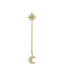 New Feidt Paris Boucle D'Oreille Pendante Etoile Et Lune A Diamants