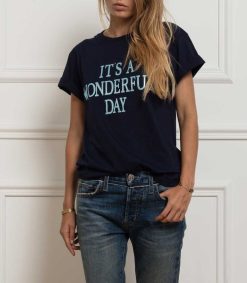 Hot Alberta Ferretti Tee-Shirt It'S Wonderful Day, Navy