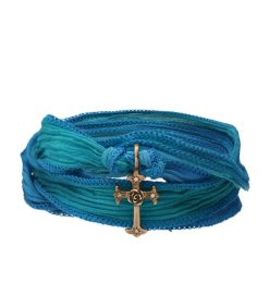 Wholesale Catherine Michiels Bracelet En Soie A Nouer Et Charm Mariel Cross En Bronze Et Diamant