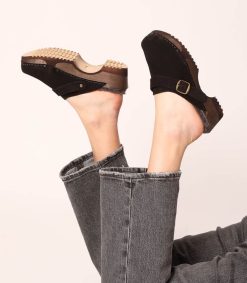 Hot Bosabo Sabots En Daim Noir/Shearling Gris