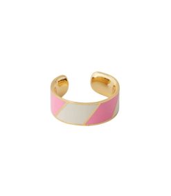 Online Design Letters Bague Ajustable Big Striped Candy Pink White