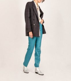 Best Victoria Leivissa Pantalon En Cuir Bleu Turquoise