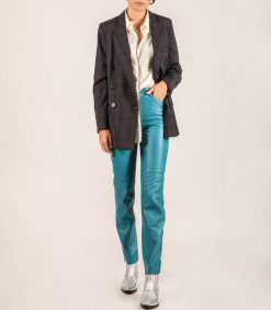 Best Victoria Leivissa Pantalon En Cuir Bleu Turquoise