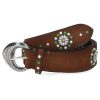 New Puntovita & Arsenice Ceinture En Cuir Suede Perles Et Fleurs Marron Clair X Jane De Boy