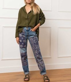 Hot B Sides Jean Straight All-Over Floral Patchwork