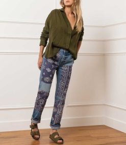 Hot B Sides Jean Straight All-Over Floral Patchwork