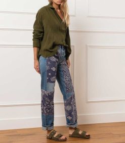 Hot B Sides Jean Straight All-Over Floral Patchwork