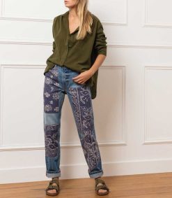 Hot B Sides Jean Straight All-Over Floral Patchwork