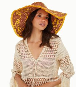 New Zimmermann Chapeau Frayed Floppy Peach Yellow Paisley