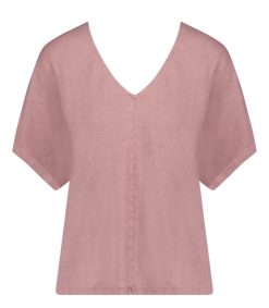 Hot Majestic Filatures Tee-Shirt Col V Manches Courtes En Lin Bois De Rose